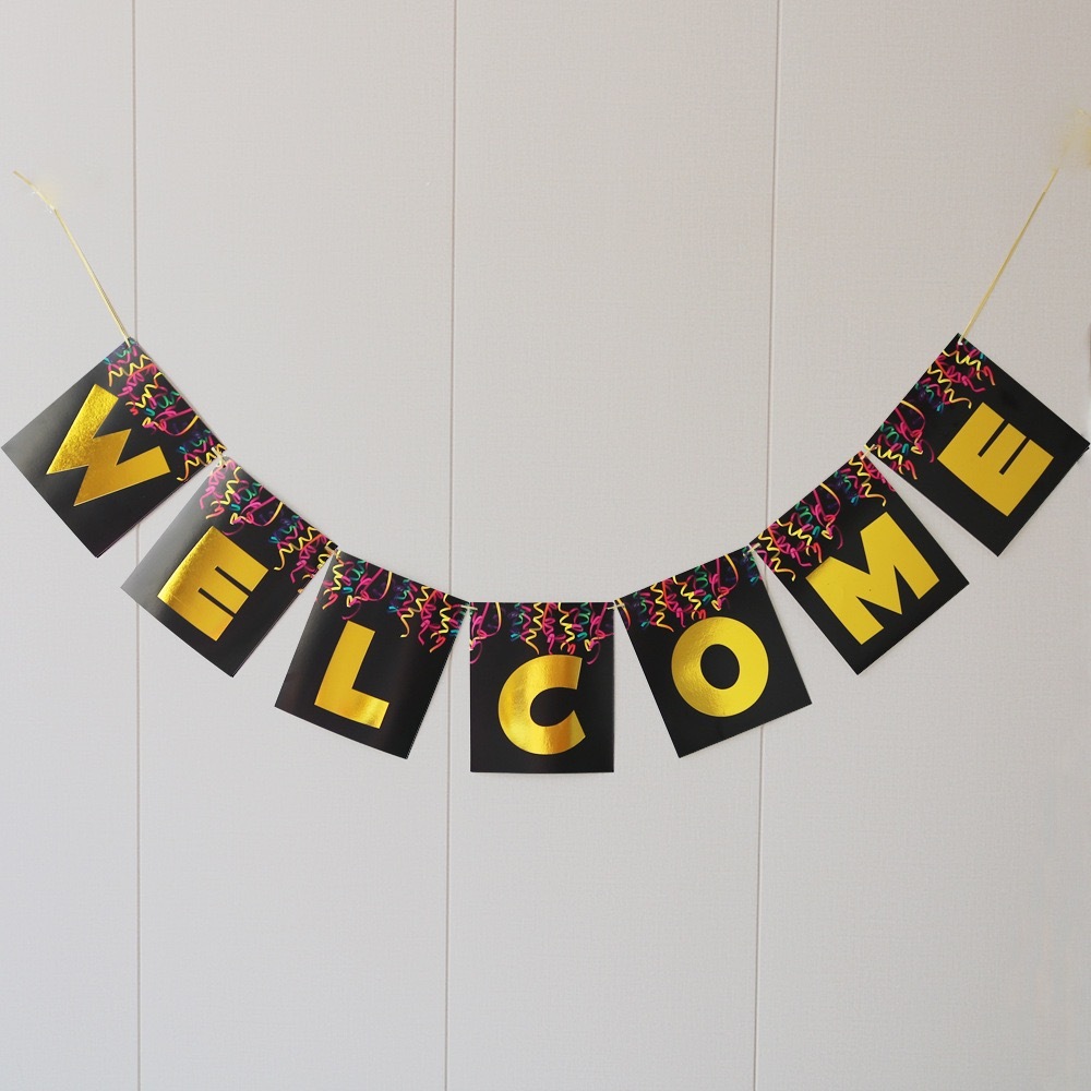 (พร้อมส่ง) ธง ป้ายยินดีต้อนรับ WELCOME flags พร้อมเชือกร้อย