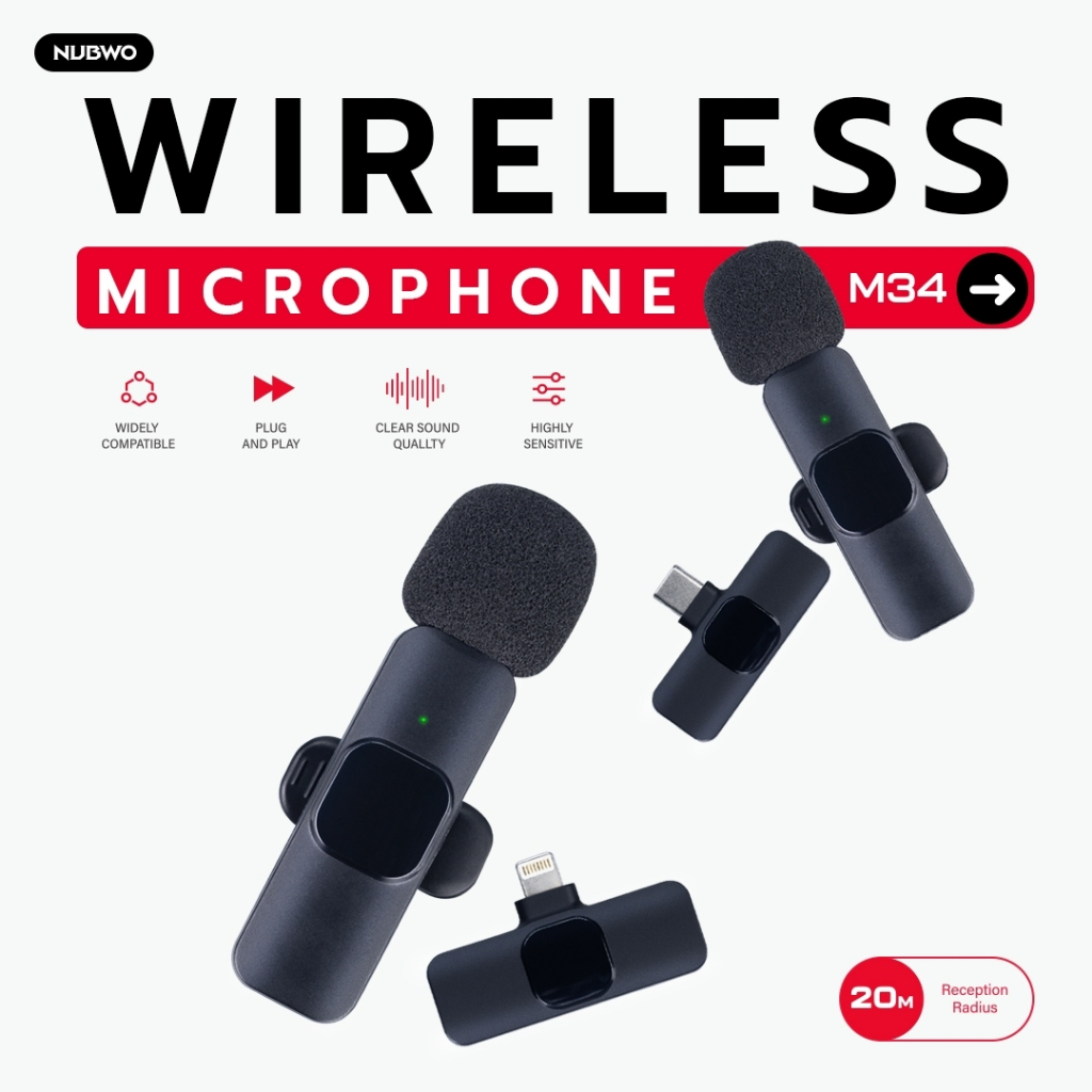 Nubwo ไมค์ไร้สาย เหมาะสำหรับงานวีดีโอใช้งานกับโทรศัพท์ 2 พอร์ตการเชื่อมต่อให้เลือก รุ่น M34 รับประกัน 1 ปี
