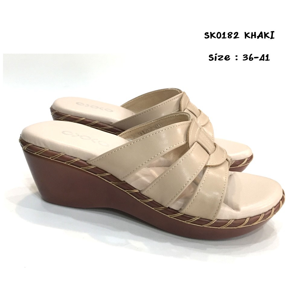 5okshop  รองเท้าแตะ เพื่อสุขภาพ แฟชั่น หน้าสวม ส้นเตารีดเย็บเชือก สูง2นิ้ว นิ่มใส่สบาย SK0182