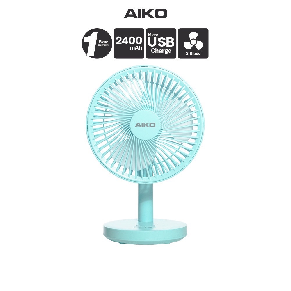 AIKO ไอโกะ พัดลม รุ่น KN-L2876 พัดลมชาร์จไฟ ใบพัด 6 นิ้ว แขวนได้ พัดลมพกพา มี 2 สี ฟ้า/ขาว (รับประกันมอเตอร์ 1 ปี)