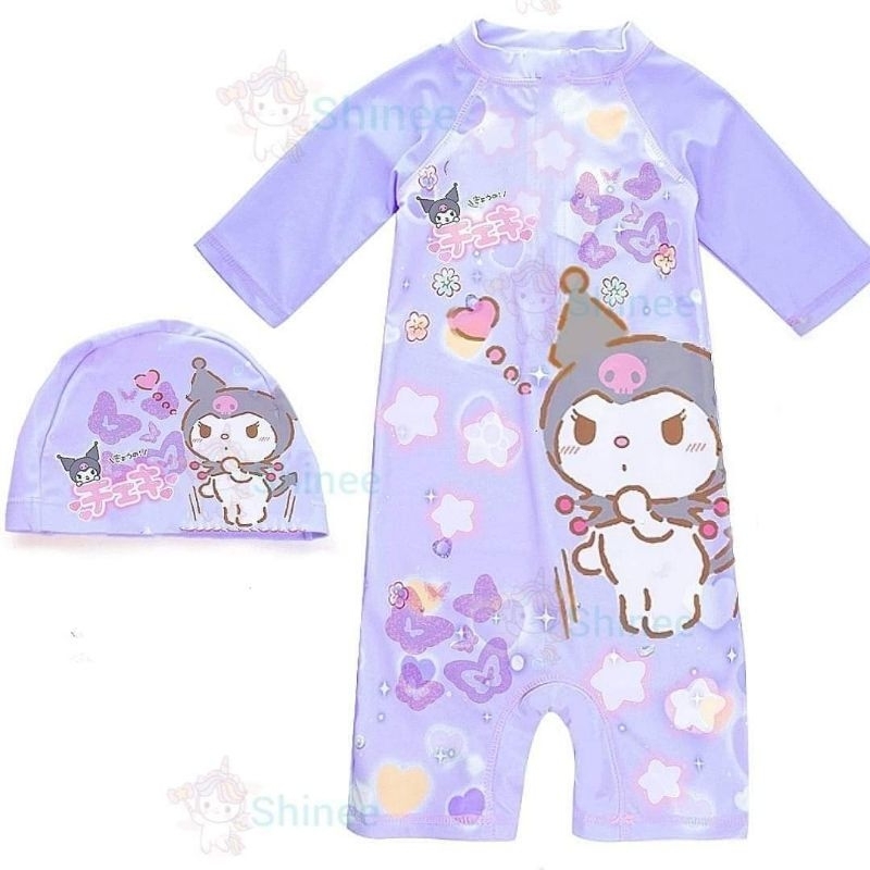 (กดซื้อใน Video มีส่วนลด) ชุดว่ายน้ำสำหรับเด็ก แบบบอดี้สูท มาพร้อมหมวกเข้าชุด ลายการ์ตูน