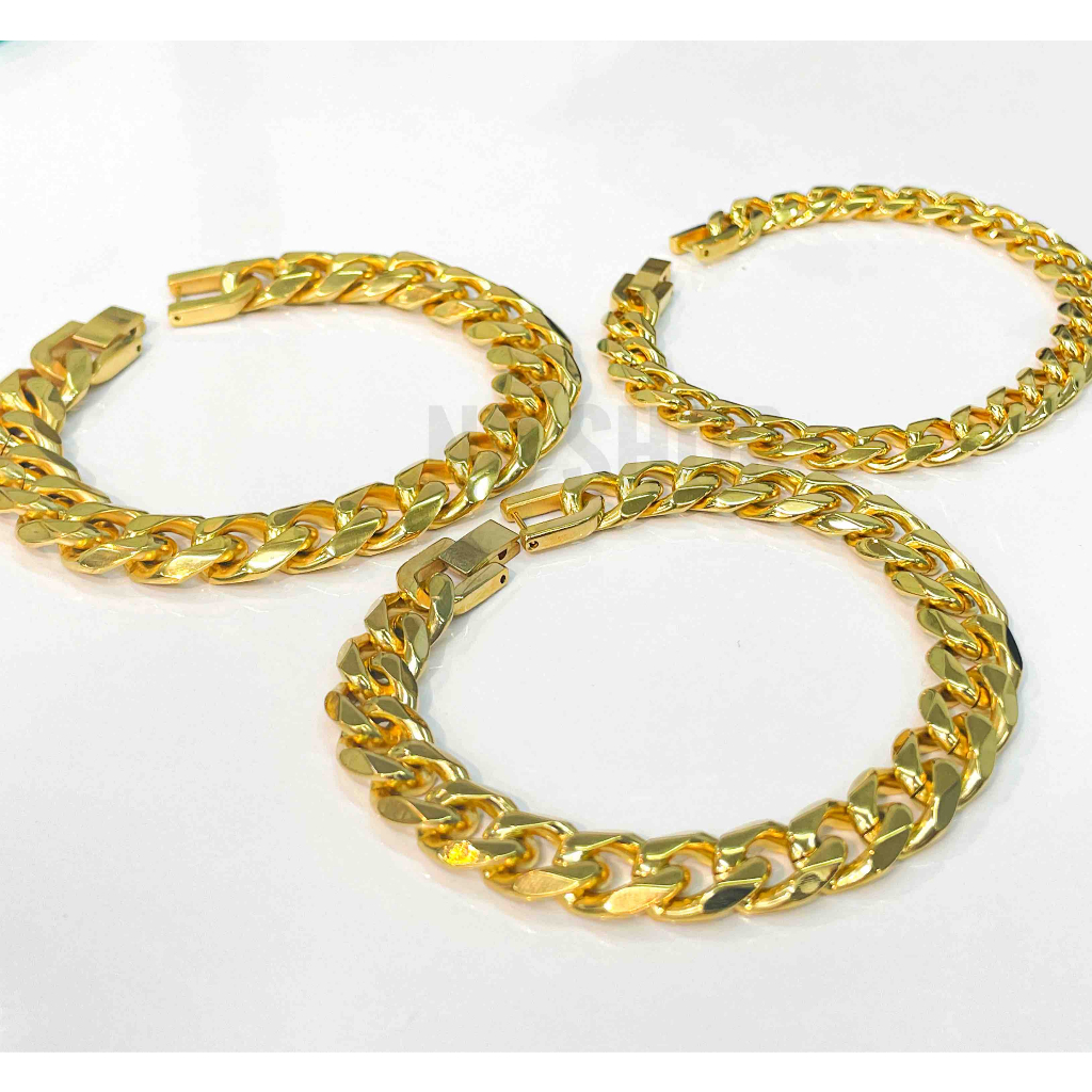 G-261 สร้อยสแตนเลสข้อมือ โซ่สแตนเลส เลสข้อมือ ความกว้าง9.5 10.5. 12.5mm งานสีทองเงา ไม่ลอกไม่ดำไม่ขึ้นสนิม100%