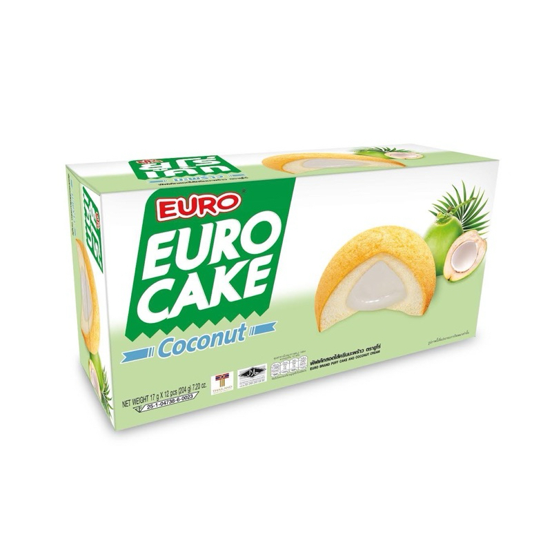 🥥🥥Euro ยูโร่เค้ก คัสตาร์ดเค้ก🥥🥥 ยกกล่อง 12 ห่อ คัสตาร์ด รสชาติมะพร้าว อาหารว่าง ยูโร่ ขนม มะพร้าว ยูโร่เค้ก