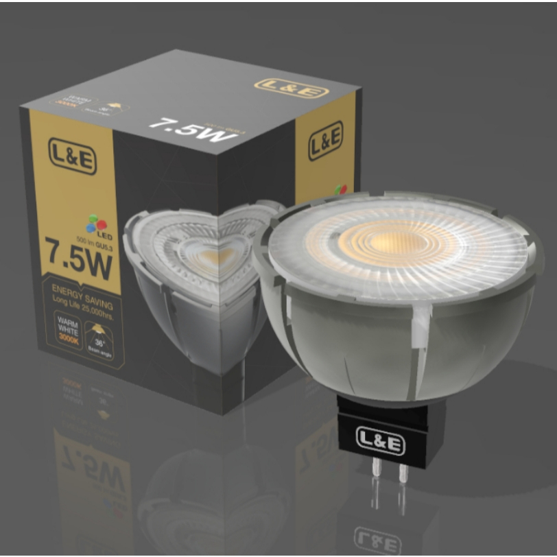 L&E หลอด LED Premium LED-MR16 แสงสี Warm White (3000K) 7.5 วัตต์ GU5.3 DIM