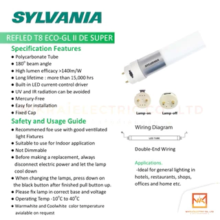 (ขายส่งยกลัง25หลอด) SYLVANIA หลอด LED T8 รุ่น ECO-GL DE หลอดสั้น T8 9W หลอดยาว 18W SYLVANIA เดย์ไลท์
