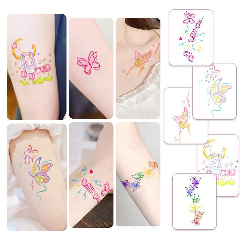 แทททูรอยสัก มินิมอลสีพาสเทล ซื้อ 10 แถม 3 ขนาด 6x10.5 cm ติดได้นาน 2-7 วัน