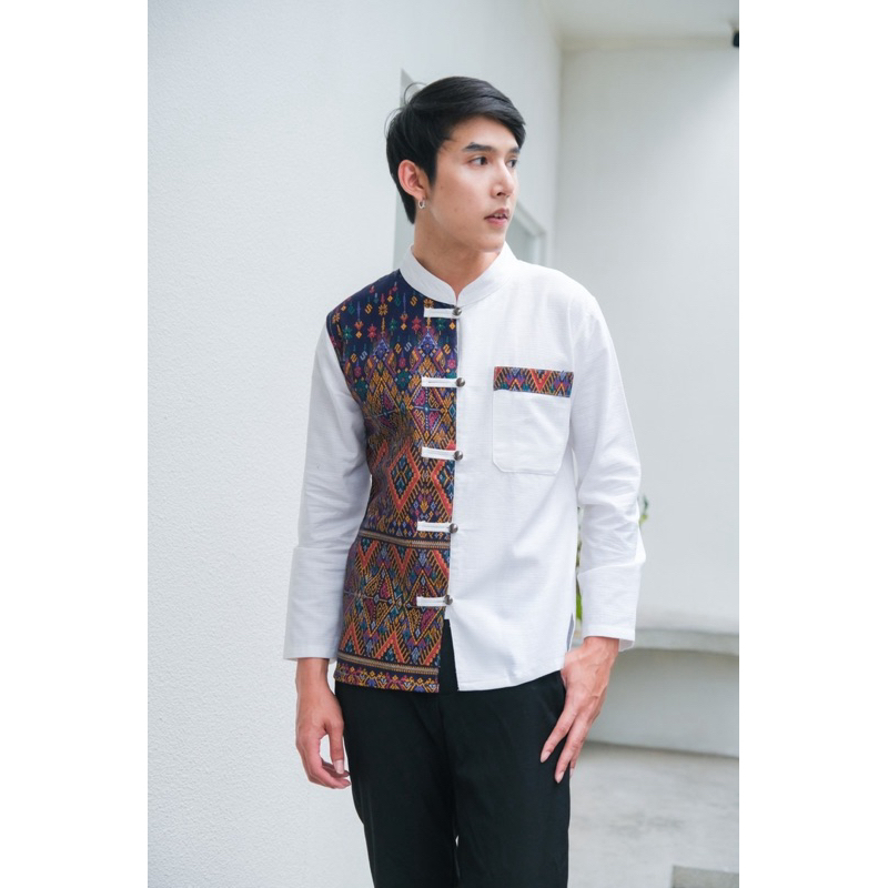 เสื้อลายแพรวาขาวแขนสั้น-ยาว