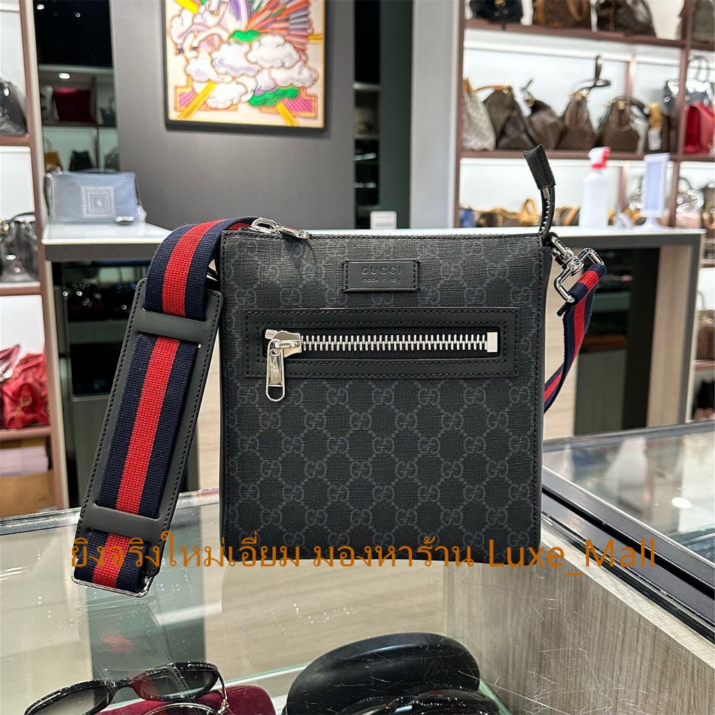 ยิงจริงใหม่เอี่ยม GUCCI 523599 กระเป๋าสะพายข้าง PVC สีดำญี่ปุ่น กระเป๋าสะพายข้าง กระเป๋าสะพายข้าง กร