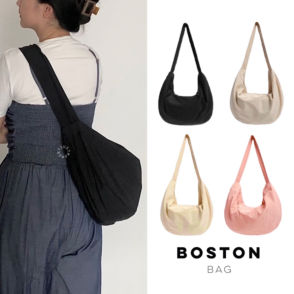 (ร้านไทย—มีพร้อมส่งค่ะ) กระเป๋าสะพายข้าง boston bag ผ้ากันน้ำได้ | justmoment