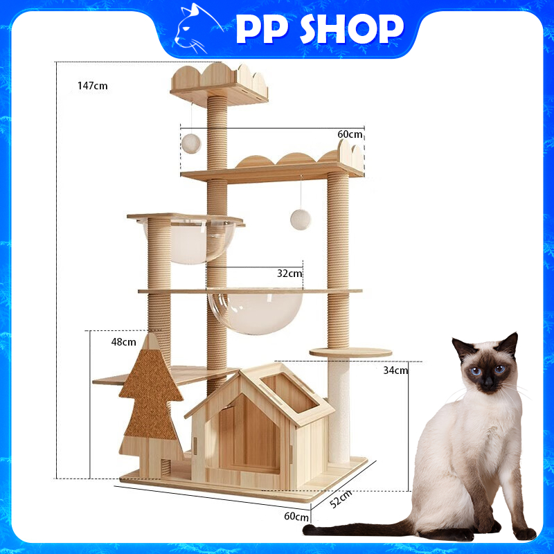 PP shop คอนโดแมวขนาดใหญ่ บ้านแมว ของเล่นแมว ที่ลับเล็บแมว แข็งแรง ทนทาน คอนโดแมวไม้ เหมาะสำหรับเลี้ยงน้องแมว 4-6ตัว