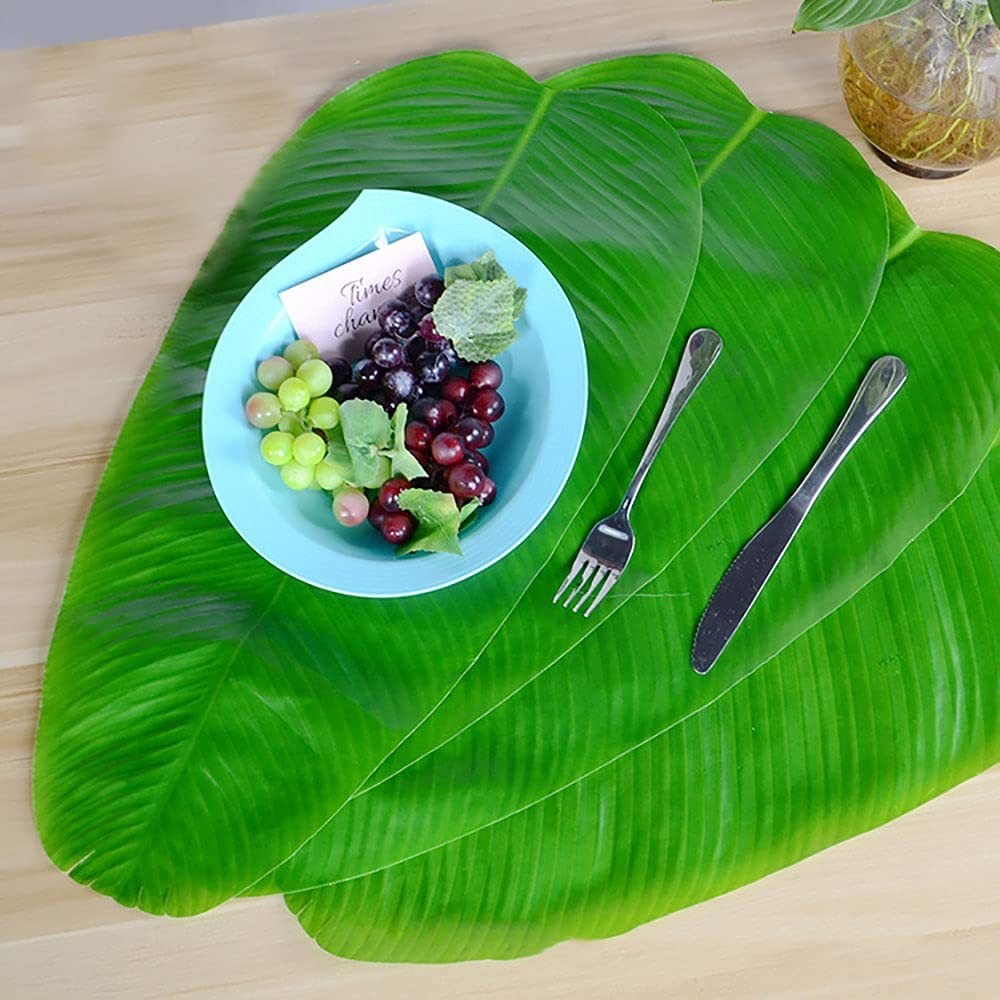 แผ่นรองจาน ใบกล้วยจำลอง Banana Leaf เสมือนจริง  ใบประดับโต๊ะ พร้อมส่ง