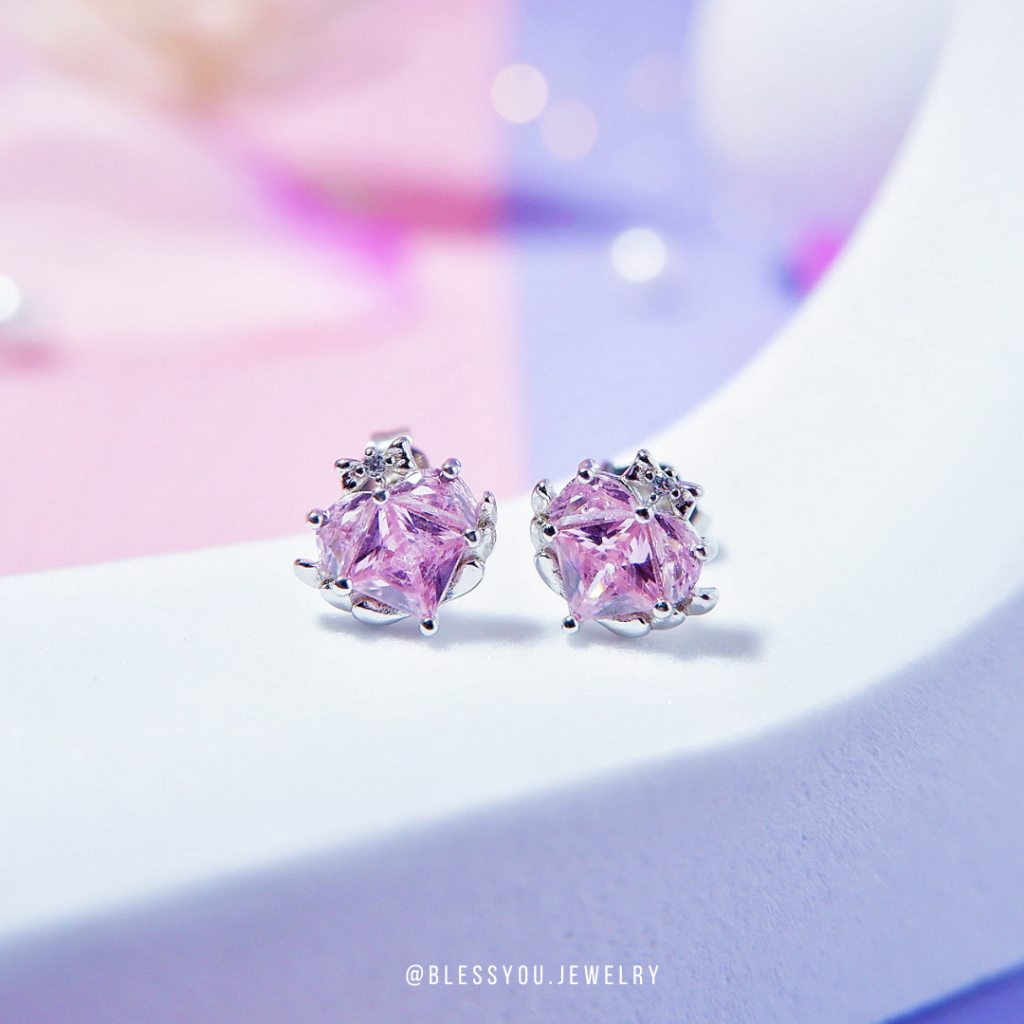 Blessyou l HE01 ต่างหู หัวใจพระลักษมี เพทายสีชมพู เสริมพลังดึงดูดรักแท้ เงินทอง โชคลาภ การันตีเงินแท้ 92.5%