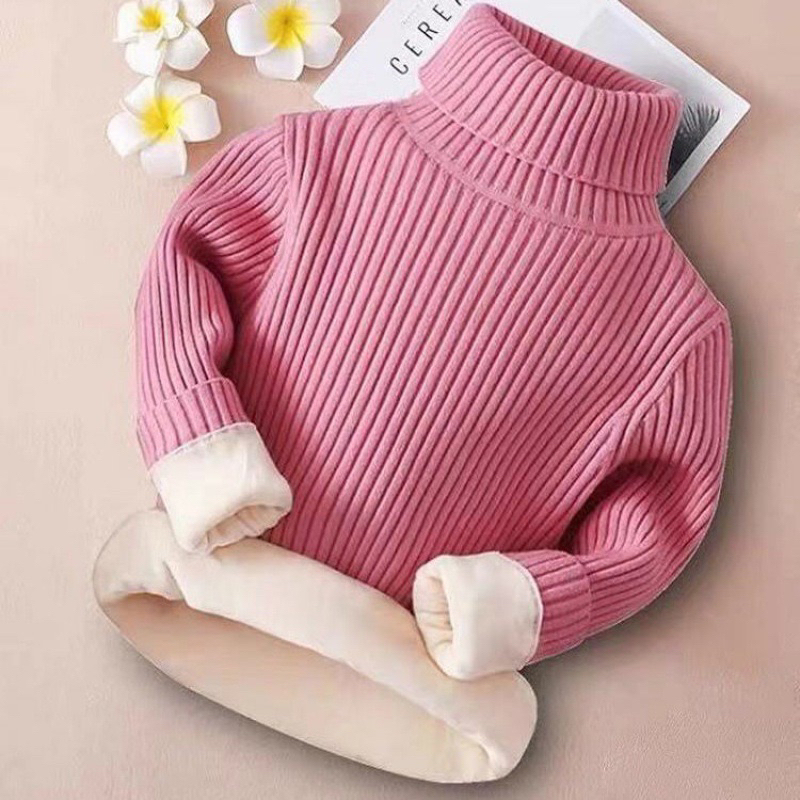 เสื้อไหมพรมคอเต่าบุขนเด็ก ช/ญ กันหนาว ผ้านิ่ม อุ่น นุ่ม ใส่สบาย ไม่คัน -Korea desige-