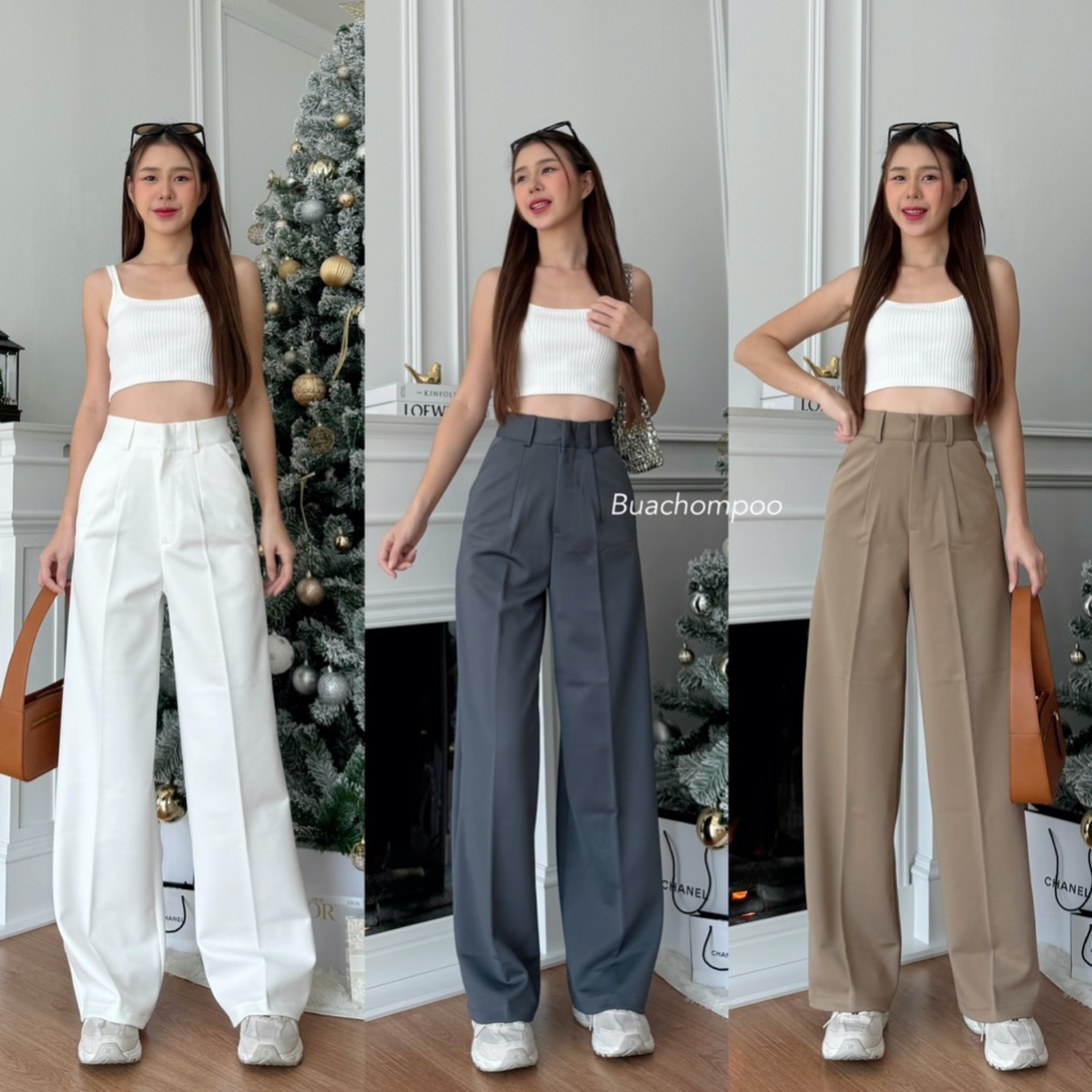 กางเกงขากระบอก สีพื้น (ผ้าโรเชฟพรีเมียร์) สีพื้นbuachompoo