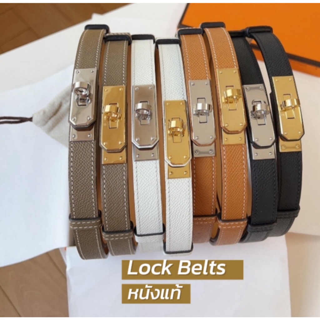 Ubrand เข็มขัดผู้หญิง เส้นเล็ก หนังแท้ สองด้าน "ไม่ใช่ PU หนังนิ่ม งอได้หักใด้ ไม่แตกลาย ยิ่งใช้ยิ่งนิ่ม รุ่น Lock Belts