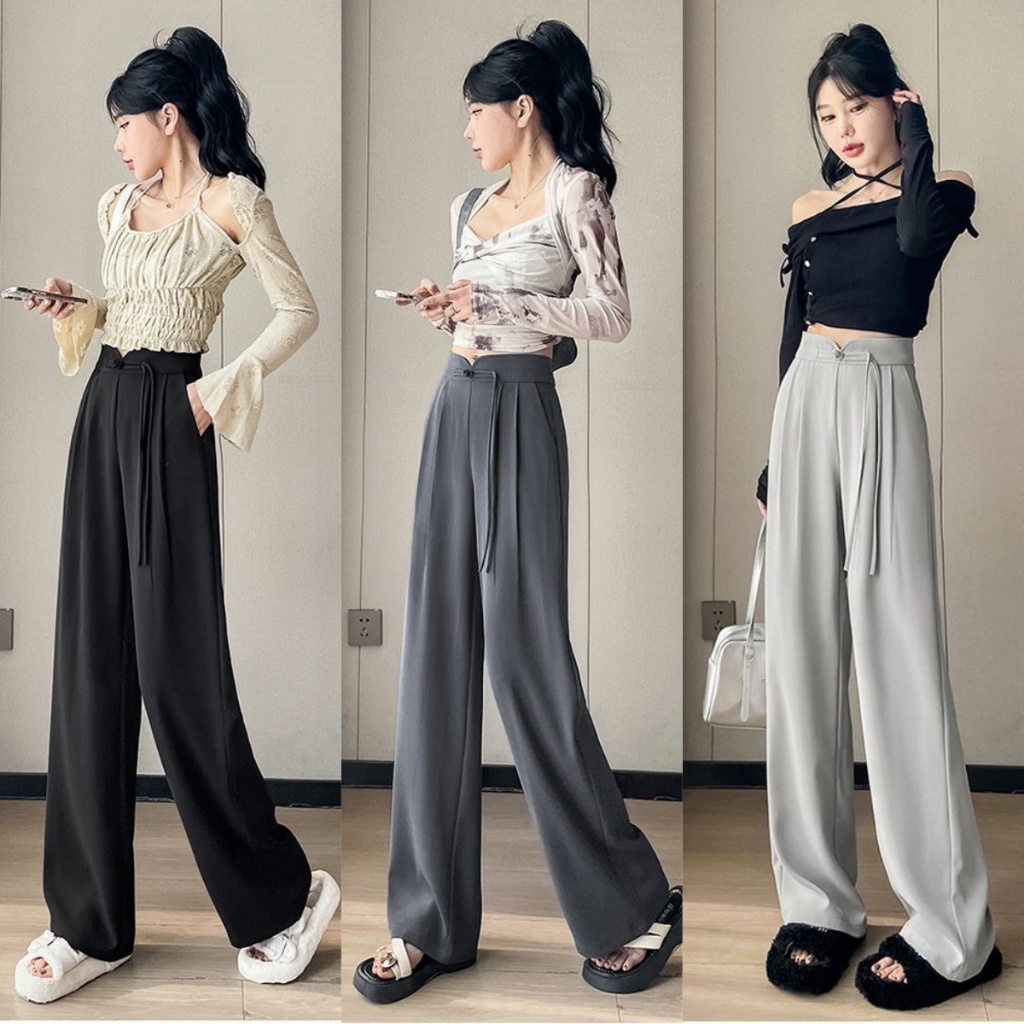 New กางเกงสูทเอวสูง กางเกงทรงตรง ลำลอง มี 3 สีให้เลือก