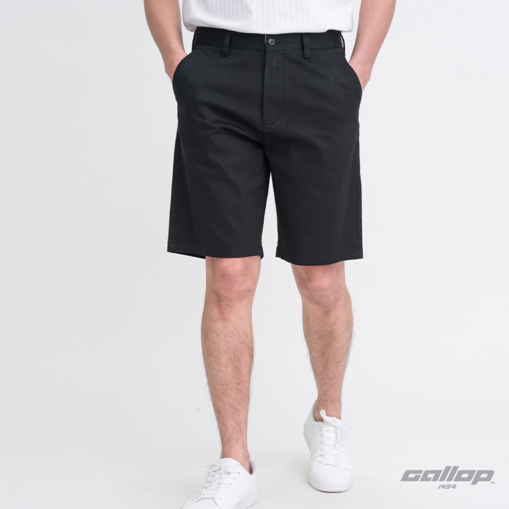 GALLOP : Striped shorts pants กางเกงขาสั้นผ้าทอริ้ว รุ่น GS9029 สี Super Black - ดำ / ราคาปกติ 1790.-
