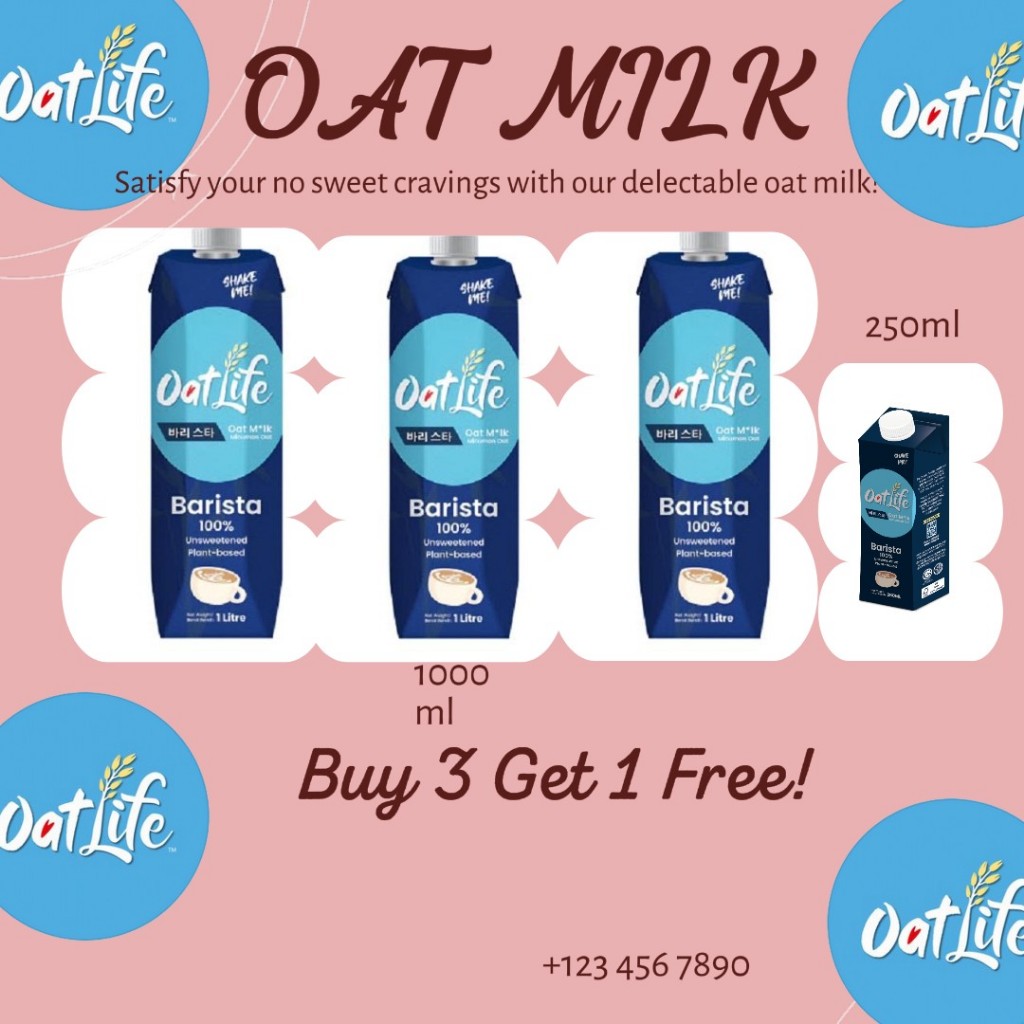 Oatlife 3แถม1 นมโอ๊ต นมวีแกน ไม่มีน้ำตาล อร่อย นัว 1ลิตร Oat Milk Unsweetened