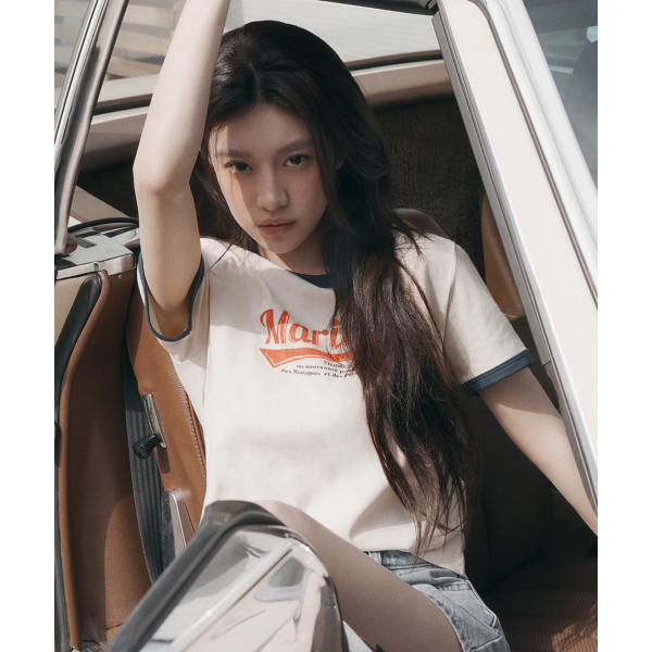 Marithe Francois Girbaud W Vintage Baseball Ringer Tee (Ivory, Navy, Sky Blue, Light Pink)