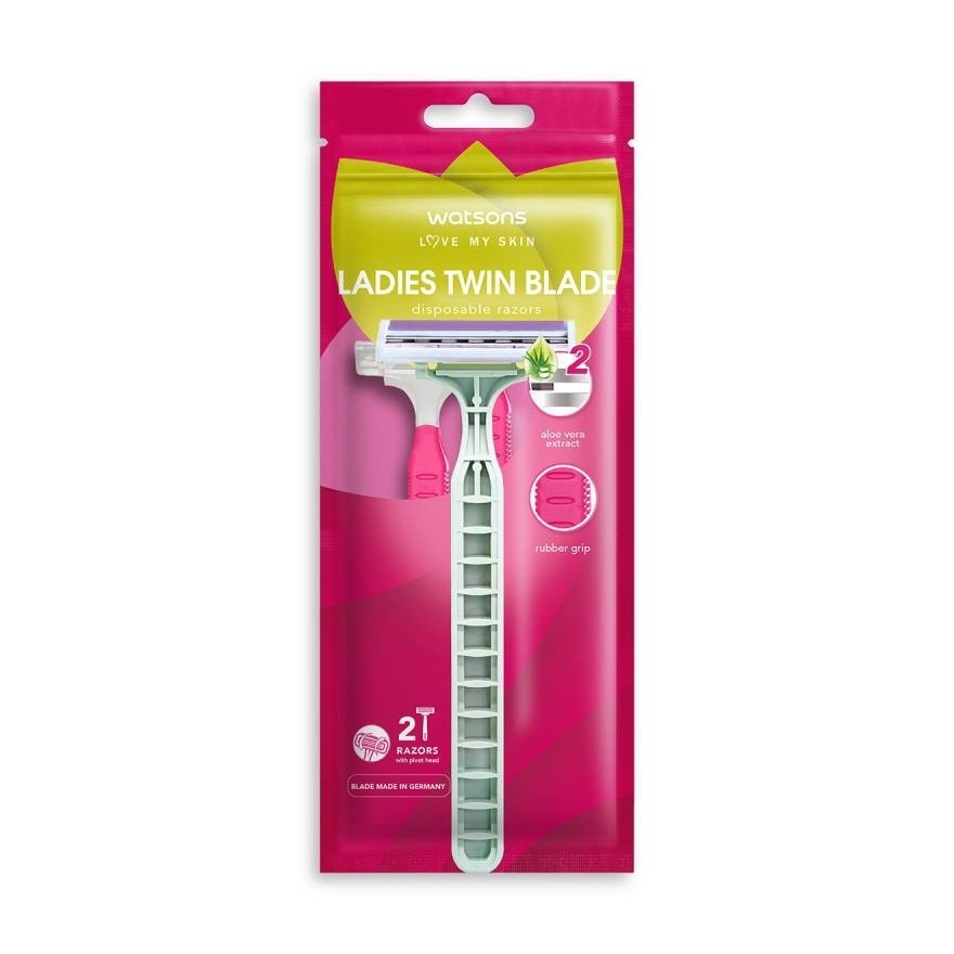 WATSONS วัตสัน เลดี้ส์ ทวิน เบลด ดิสโพซะบัล เรเซอร์ส มีดโกนสำหรับผู้หญิง แพ็ค 2 ชิ้น