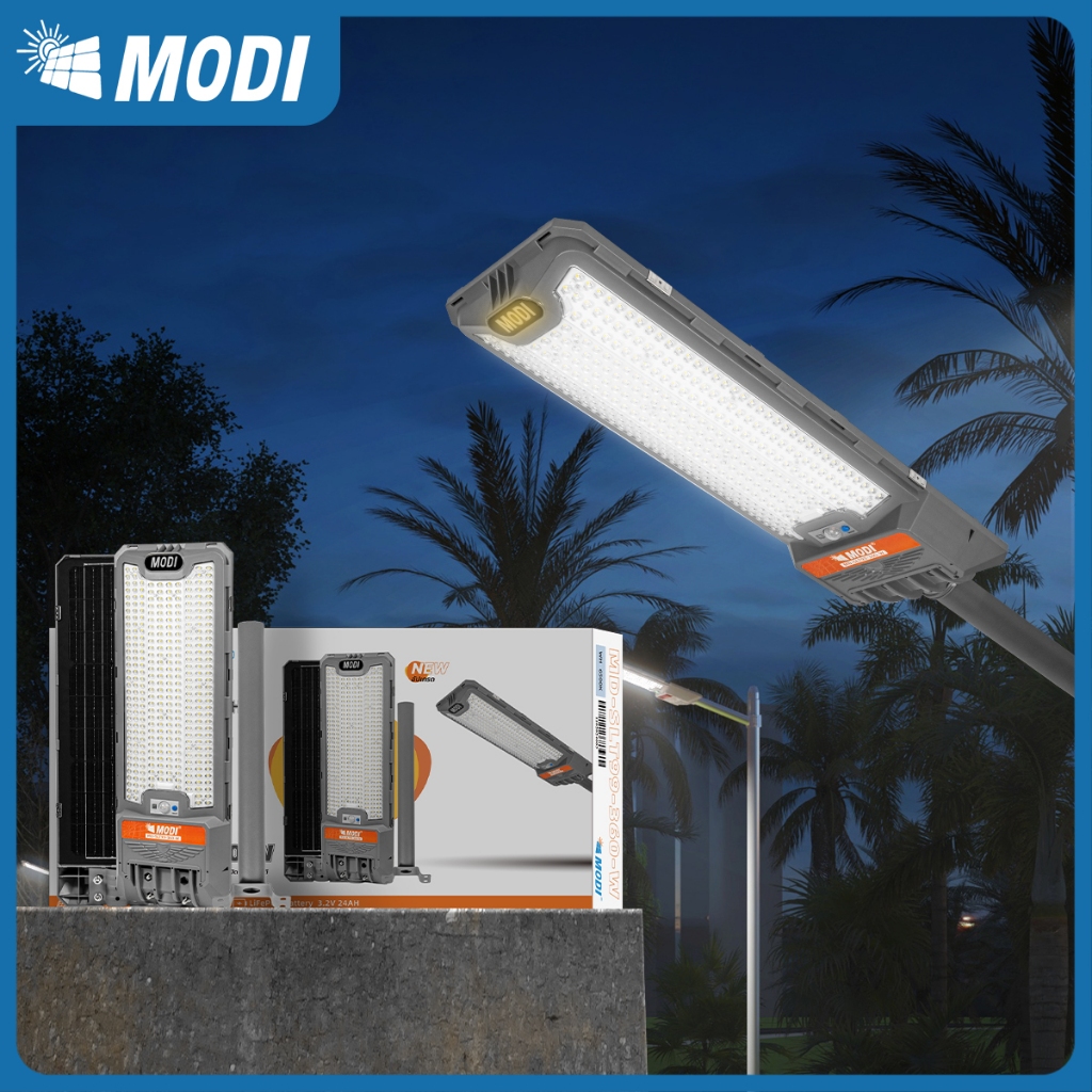 MODI ไฟถนนโซล่าเซลล์ 200W240W360W แสงขาว ระบบสว่างค้าง รีโมทคอนโทรล Solar street light