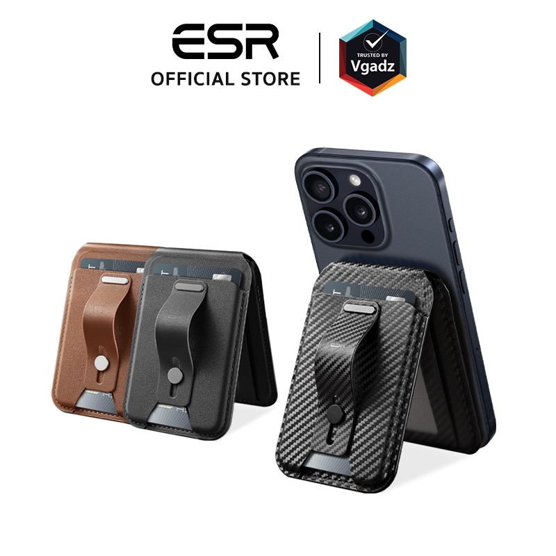 ESR ที่ใส่บัตรติดหลังมือถือแบบตั้งได้ รุ่น HaloLock Vegan Leather Wallet Stand with Finger Loop