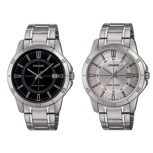 Casio นาฬิกาข้อมือผู้ชาย สีเงิน สายสแตนเลส รุ่น MTP-V004D,MTP-V004D-1C,MTP-V004D-7C