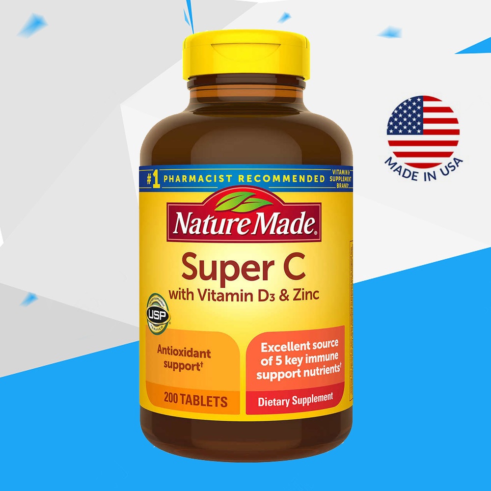 (Exp.06/2027)Nature Made Super C with Vitamin D3 and Zinc 200 Tablets