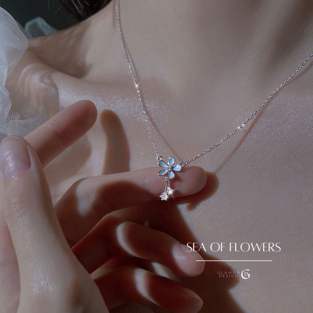 GLAMOR✨สร้อยคอเงินแท้ Sea of ​​Flowers สร้อยสวยๆ สร้อยสีเงิน สร้อยคอดอกไม้ สร้อยเพชร สร้อยนำโชค
