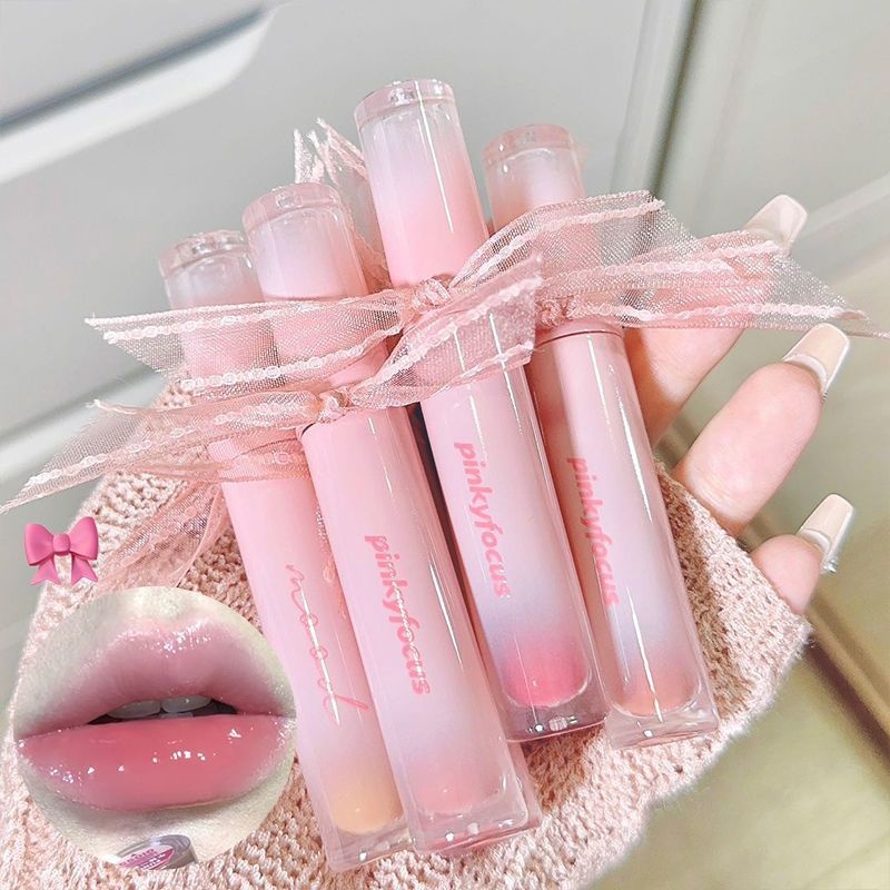 【BK】Pinkyfocus ลิปกลอส เนื้อเจลลี่ โปร่งแสง ให้ความชุ่มชื้น ไม่เหนียวติดง่าย-BK