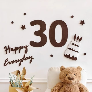 ป้ายตัวเลข ป้าย Happy Birthday ป้ายวันเกิด ป้ายตัวเลขสีน้ำตาล ป้ายแฮปปี้เบิร์ดเดย์ สไตล์มินิมอล