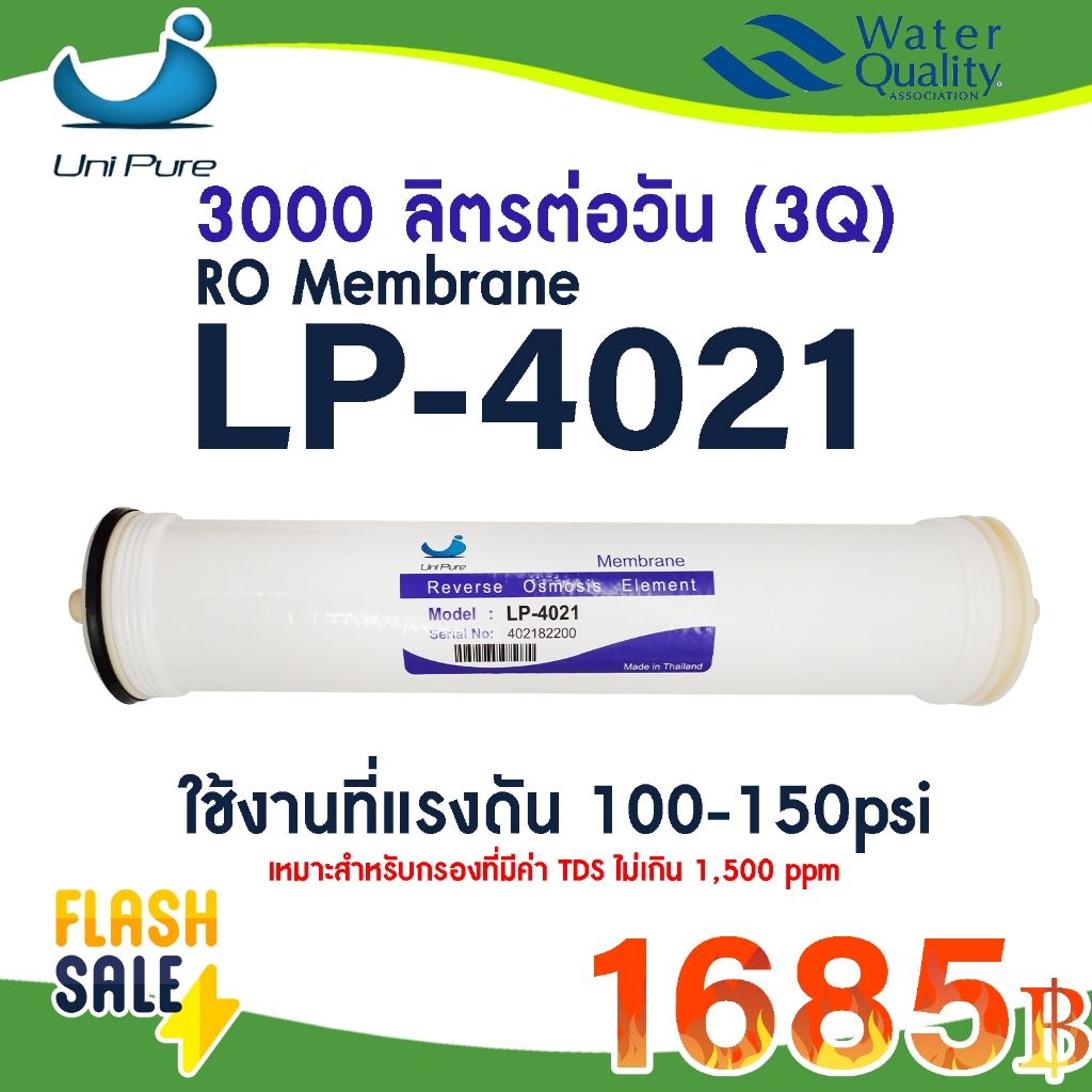 ไส้กรองน้ำเมมเบรน Unipure LP 4021 Membrane RO 4021 950 GPD 3000 ลิตร ไส้กรอง 4x21 นิ้ว FastPure ECO 