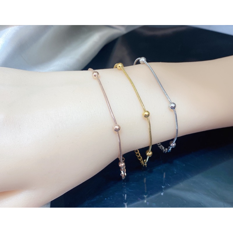 สร้อยข้อมือเส้นกระดูกงูเส้นลูกปัด กำไลข้อมือสำหรับผู้หญิง งานสแตนเลสใส่ไม่ดำไม่แพ้สีไม่ลอก