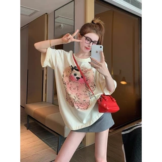 （จัดส่งตลอด 24 ชั่วโมง）Angle Official เสื้อยืดผู้หญิง Oversize เสื้อแขนสั้น Y2K สไตล์เกาหลี แฟชั่นสาวเท่ L100