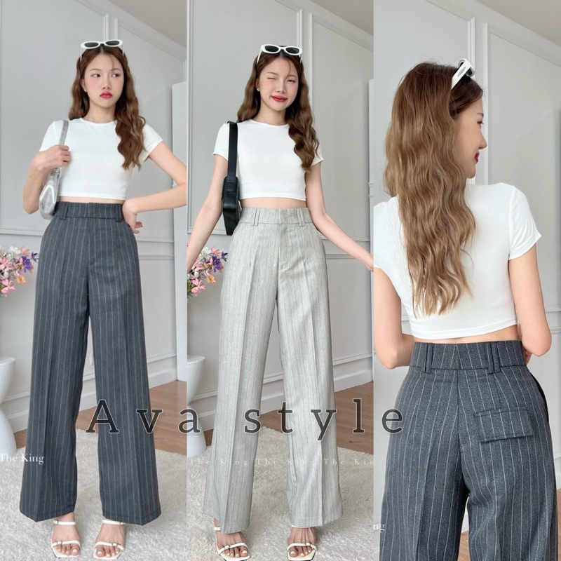 S-XXL🩵Japanese Style🔥กางเกงขากระบอกกลาง เอวสูง ผ้าญี่ปุ่นทอลาย ผ้าดีทรงสวย 🔥