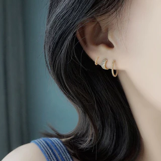 earika.earrings - flat chain hoop ต่างหูห่วงเกลียวบาง (มีให้เลือก 2 สี 2 ขนาด) ผิวแพ้ง่ายใส่ได้