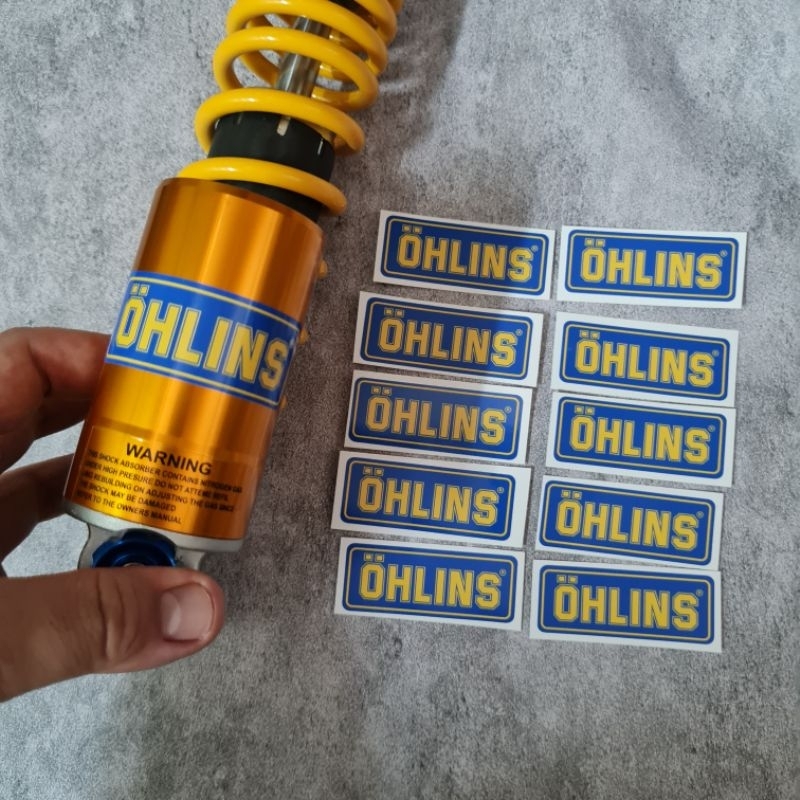 สติ๊กเกอร์ Ohlins สีฟ้า ขนาด 6.5×1.5 cm วัดจากขอบสีฟ้า  ขนาดเท่าตัวติดโช็คแท้