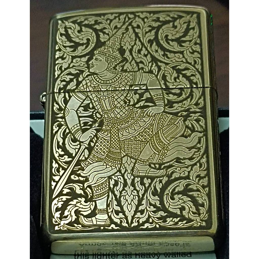 Zippo Armor Case Brushed Brass 168 แท้  ลายพระลักษณ์ 5 ด้าน