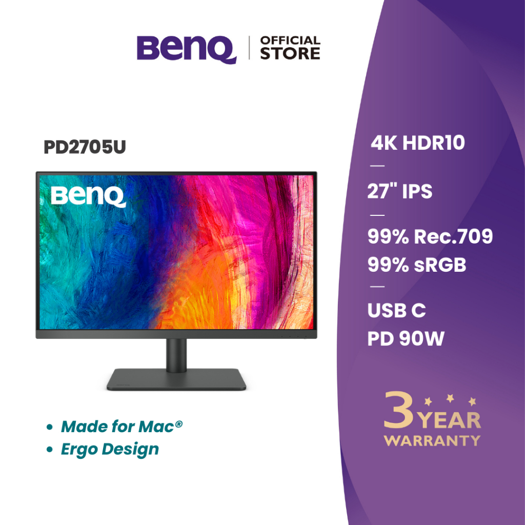 BenQ PD2705U 27นิ้ว 4K HDR10 IPS 99% sRGB USB-C Mac-Ready Designer Monitor (จอคอมงานกราฟฟิค)
