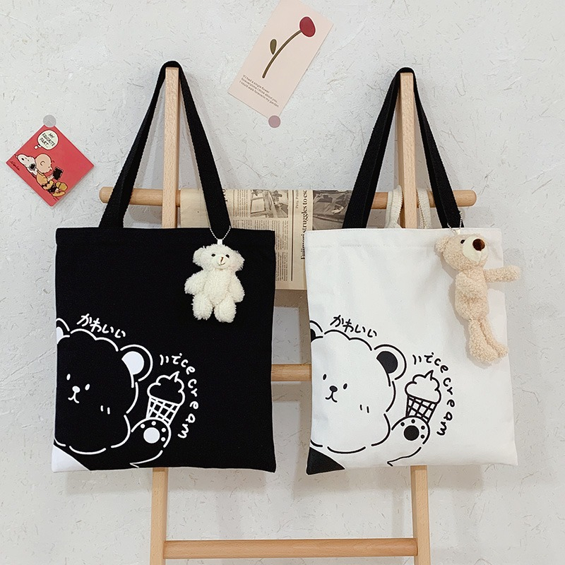 ไม่มีซิป กระเป๋าผ้ามินิมอล เนื้อผ้าหนา กระเป๋า Tote Bag ขนาด28*35cm