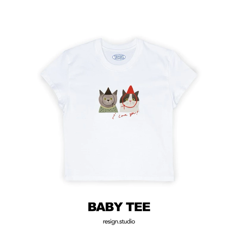 resign studio เสื้อ baby tee ลาย i love you cat💞