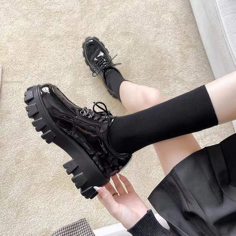 💥Hot Sale! รองเท้าหนังส้นหนา สไตล์เกาหลี สําหรับผู้หญิง สีดำ 5 ซม. - รูปที่ 6