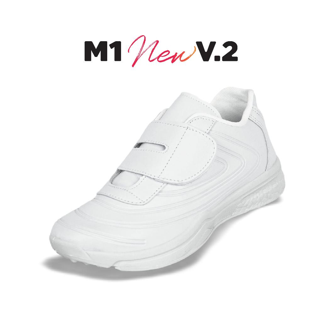 รองเท้าผ้าใบสีขาว ดำ หนัง พละ ใส่ทำงาน ใส่เที่ยว Hunker รุ่น M1 คาดแปะ ไซส์ 36-41 พร้อมส่ง