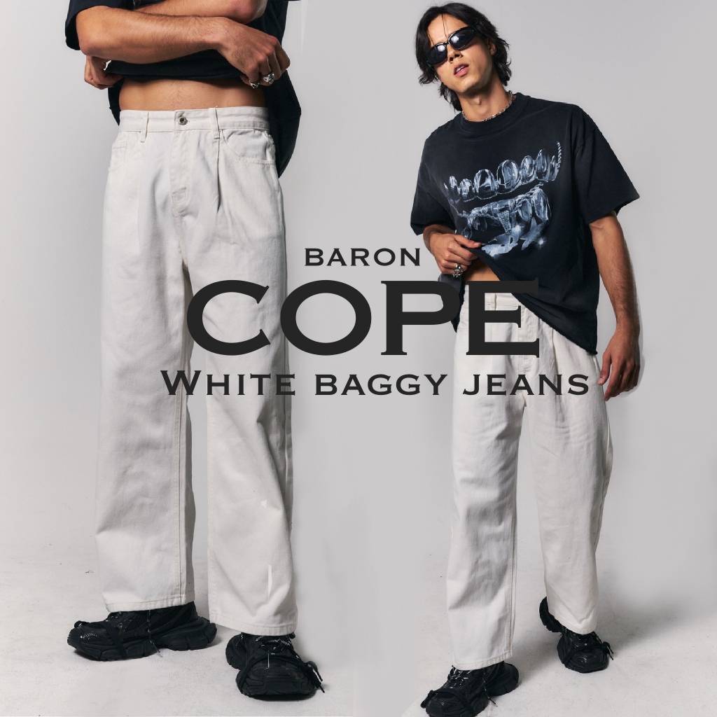 BARON Cope white jeans กางเกงยีนส์สีขาวทรงขากระบอกกลาง