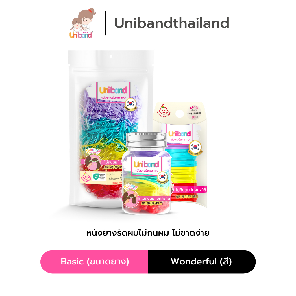 Uniband หนังยางรัดผม ไม่กินผม ไม่ดีดขาดง่าย TPU Basic Size : Wonderful