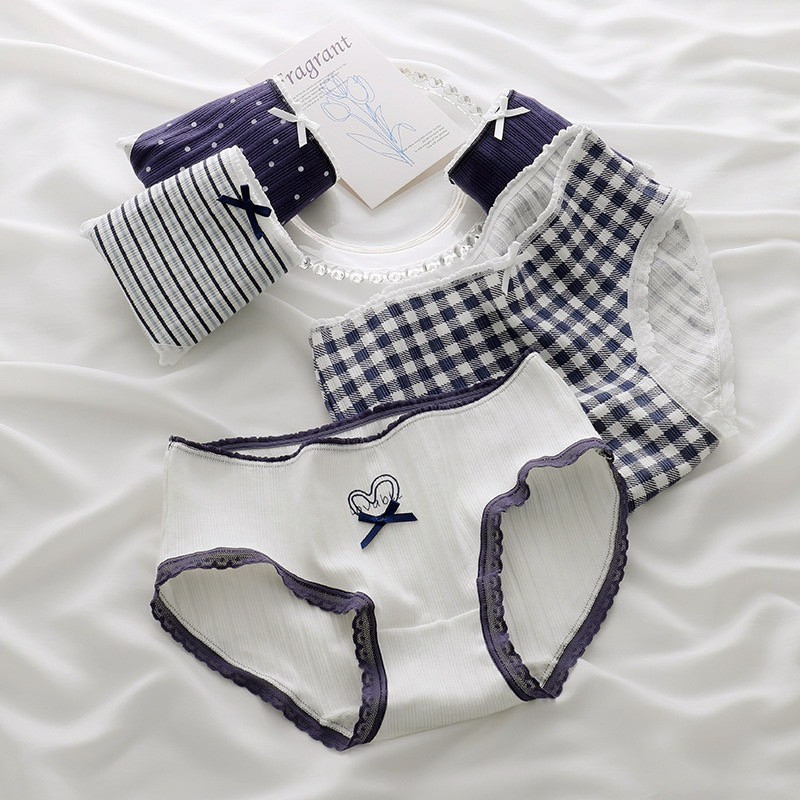 E77 กางเกงในน่ารัก เซ็ตสีน้ำเงิน ใส่สบาย มีหลายลายให้เลือก พร้อมส่ง