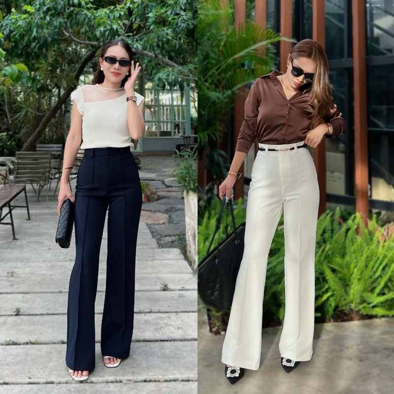 พร้อมส่ง กางเกงขาม้ารุ่น Pony-pant เอวสูงตีเกล็ดหน้าเพิ่มสูงเพรียว ผ้านุ่มหนายืดเยอะ ยาว 41-42 Lady Clothing