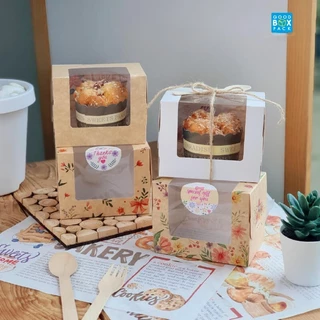 Goodboxpack (แพ็คละ20ใบ) กล่องเค้ก1ชิ้น เป็นกระดาษฟู้ดเกรด หน้าต่างกว้าง ขนาด7.5x11.5x9ซม
