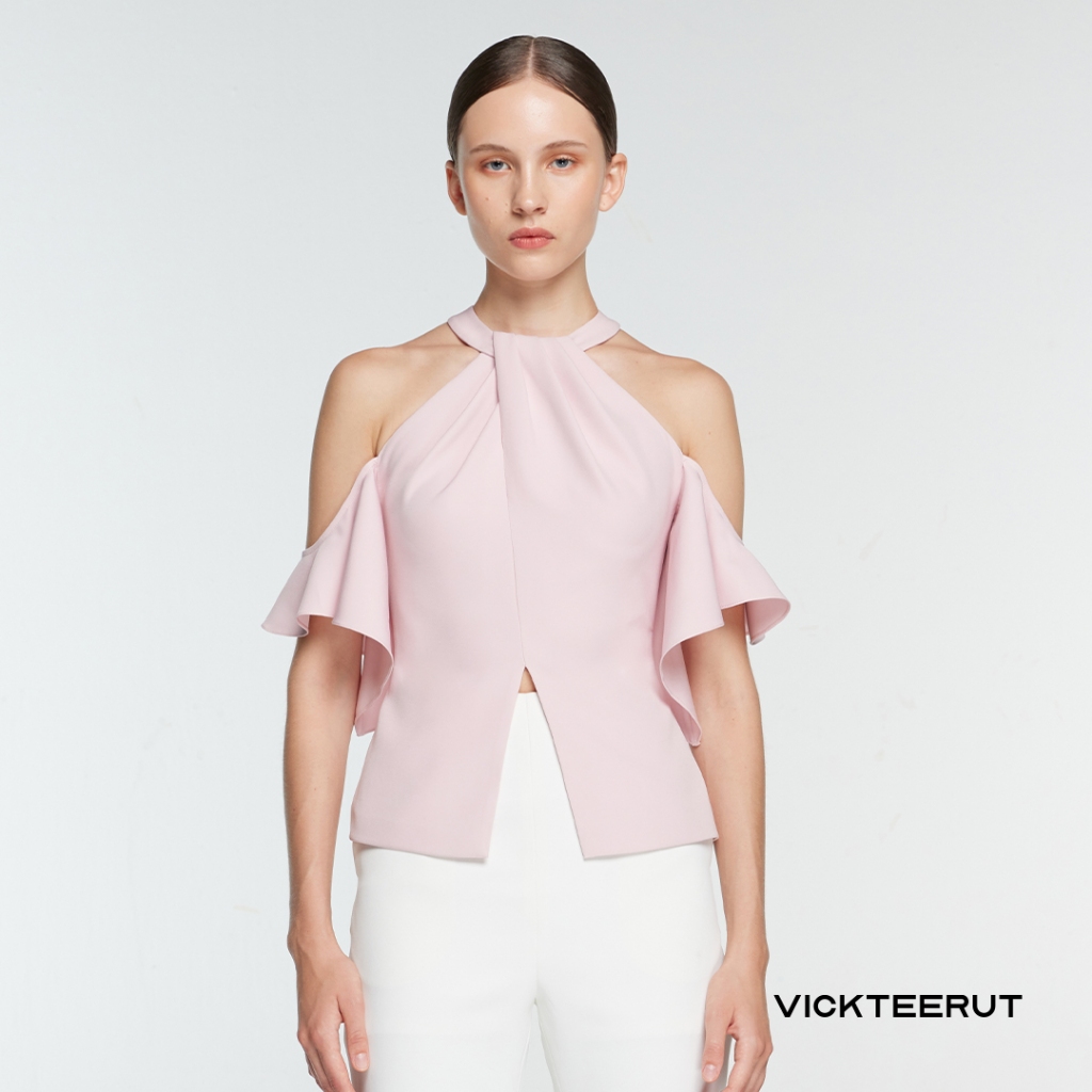 VICKTEERUT Re-Edition Off Shoulder Halter Neck Blouse เสื้อเปิดไหล่ ตกแต่งระบาย