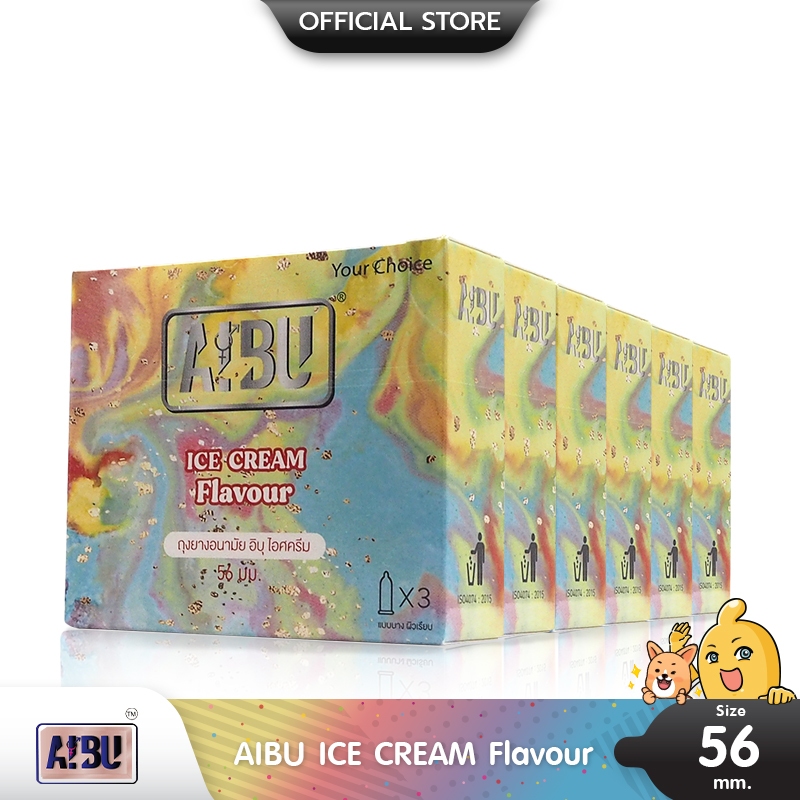 AIBU ICE CREAM Flavour ถุงยางอนามัย อิบุ กลิ่นไอศกรีม ขนาด 56 มม. บรรจุ 6 กล่อง (18 ชิ้น)